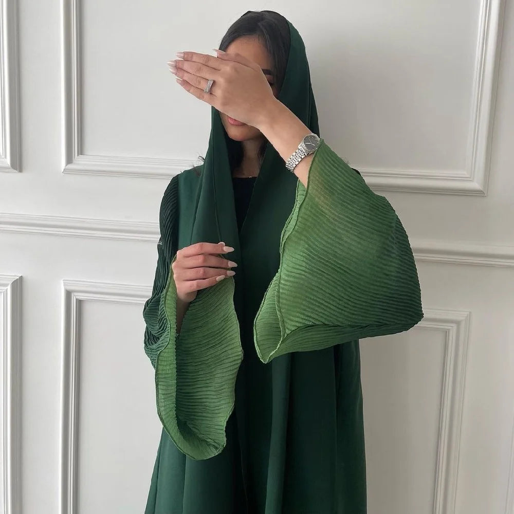 Ramadan Open Abaya – Jewel Tone Robe with Patch Detailing