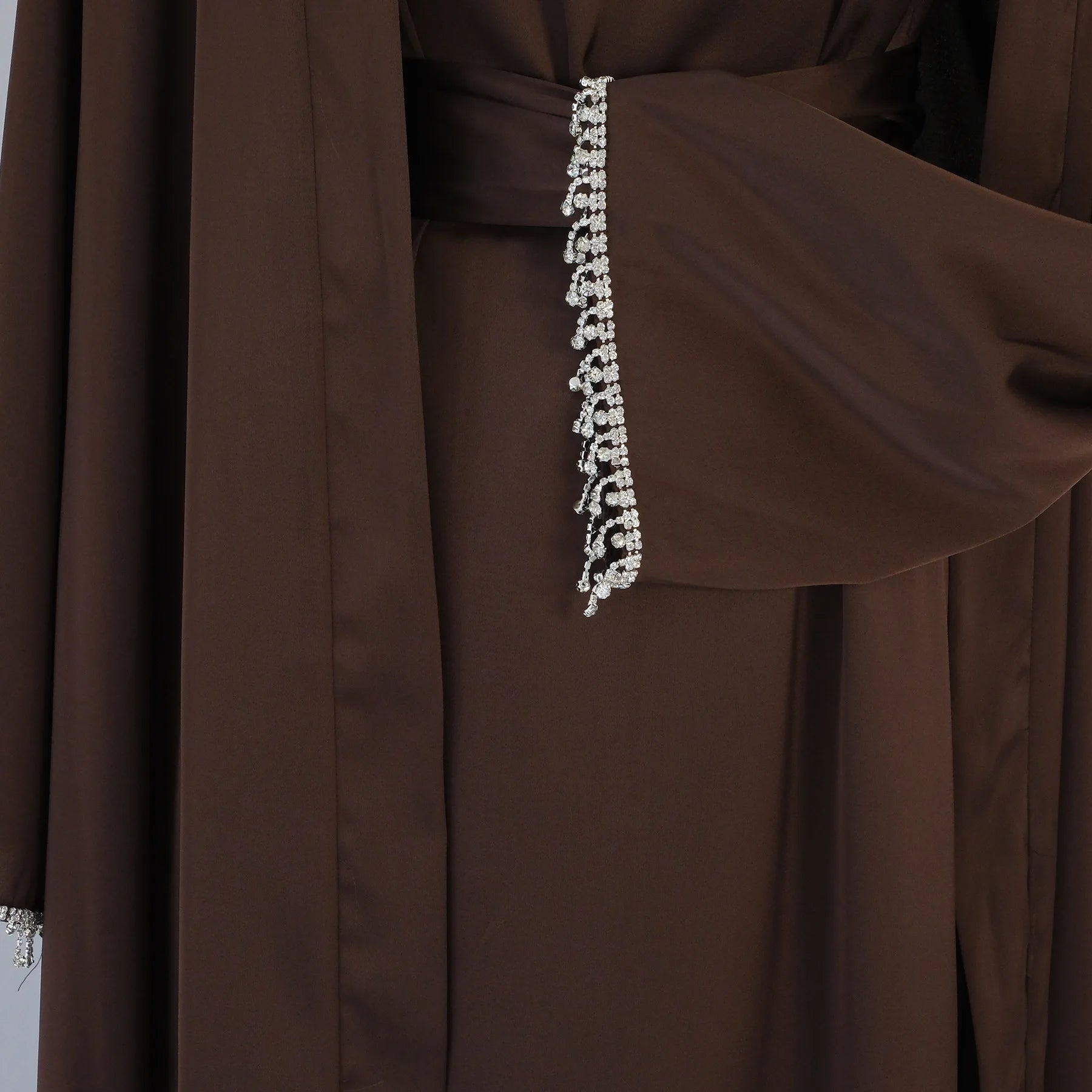 Nida Crystal Chain Evening Set – Cardigan, Dress & Chain | AbayaVida