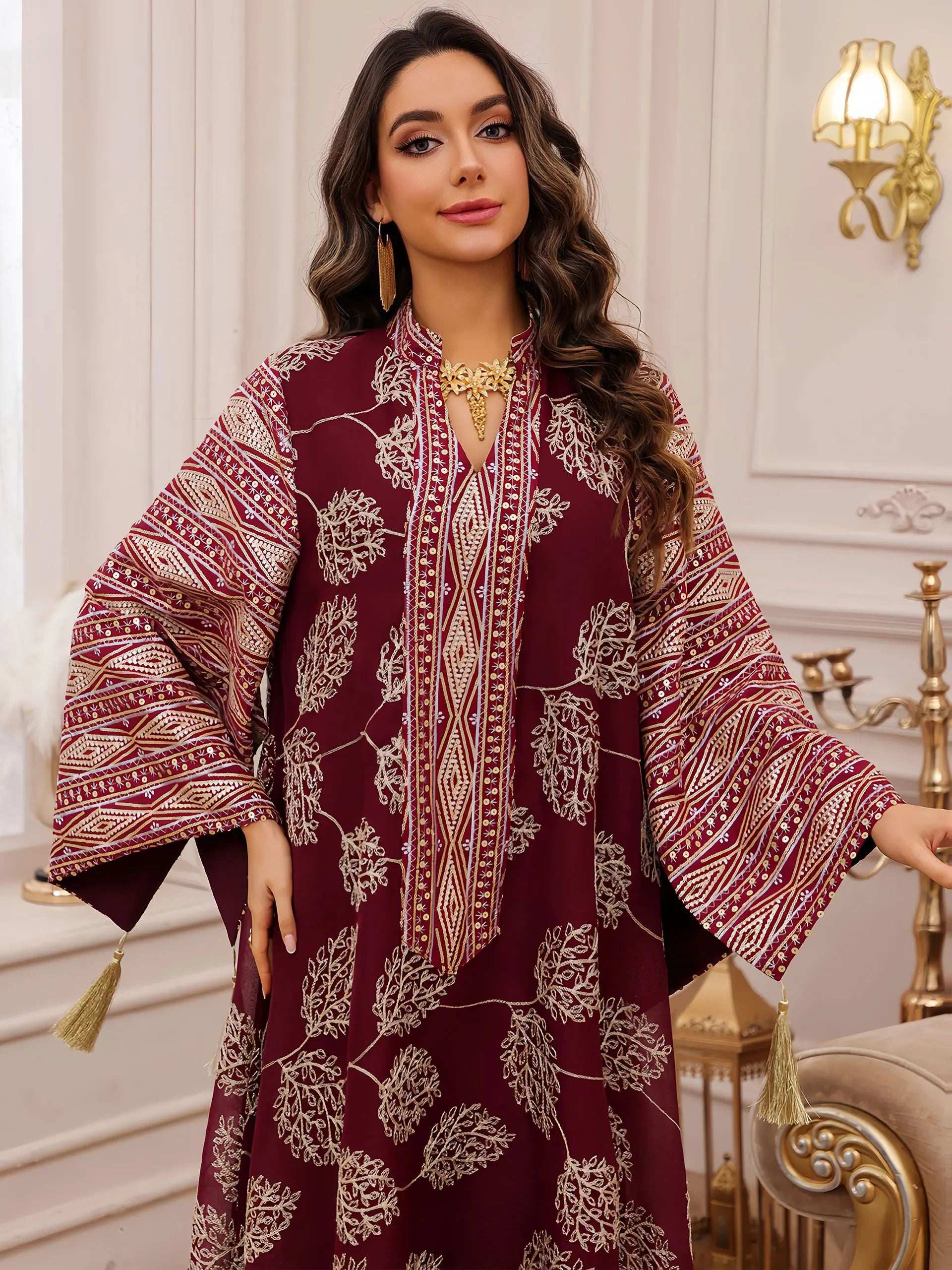 Crimson Gold Royal Abaya - Abaya Vida