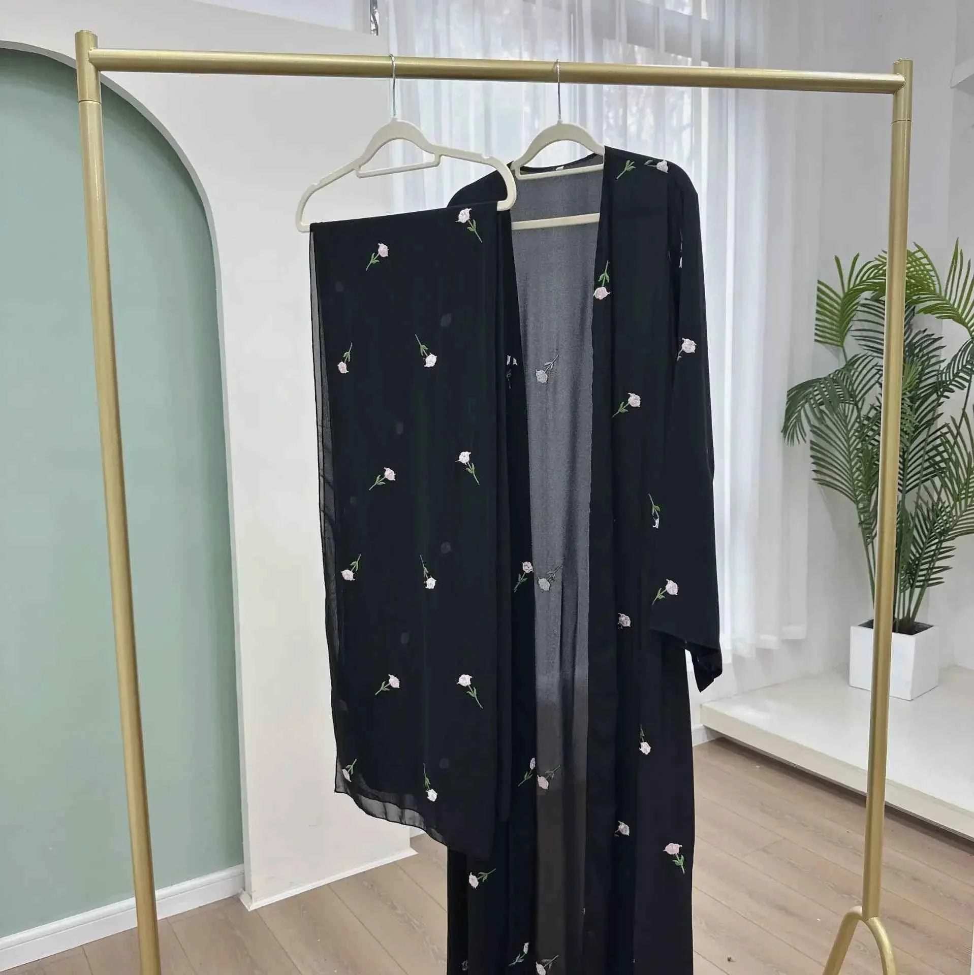 Floral Embroidered Abaya Cardigan - Abaya Vida