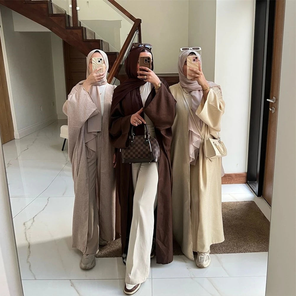 Cotton Linen Batwing Kimono Abaya for Women – Open Front Casual Cardigan Robe
