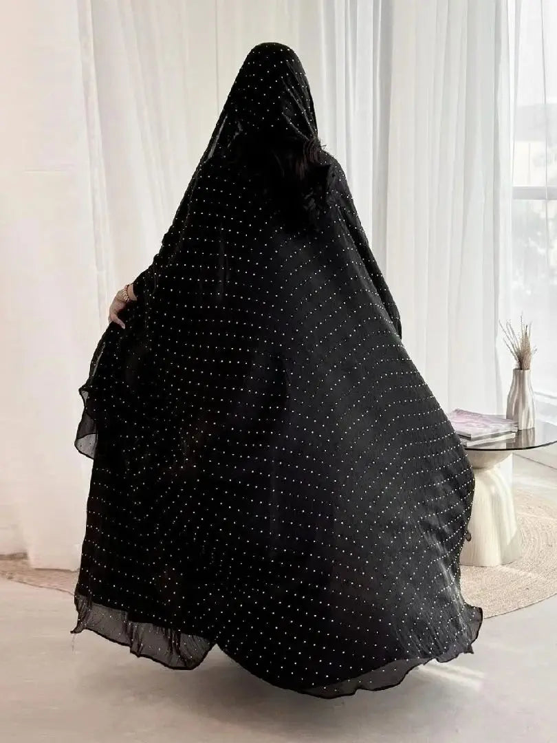 Wave Point Open Kimono Abaya – Black Layering Robe