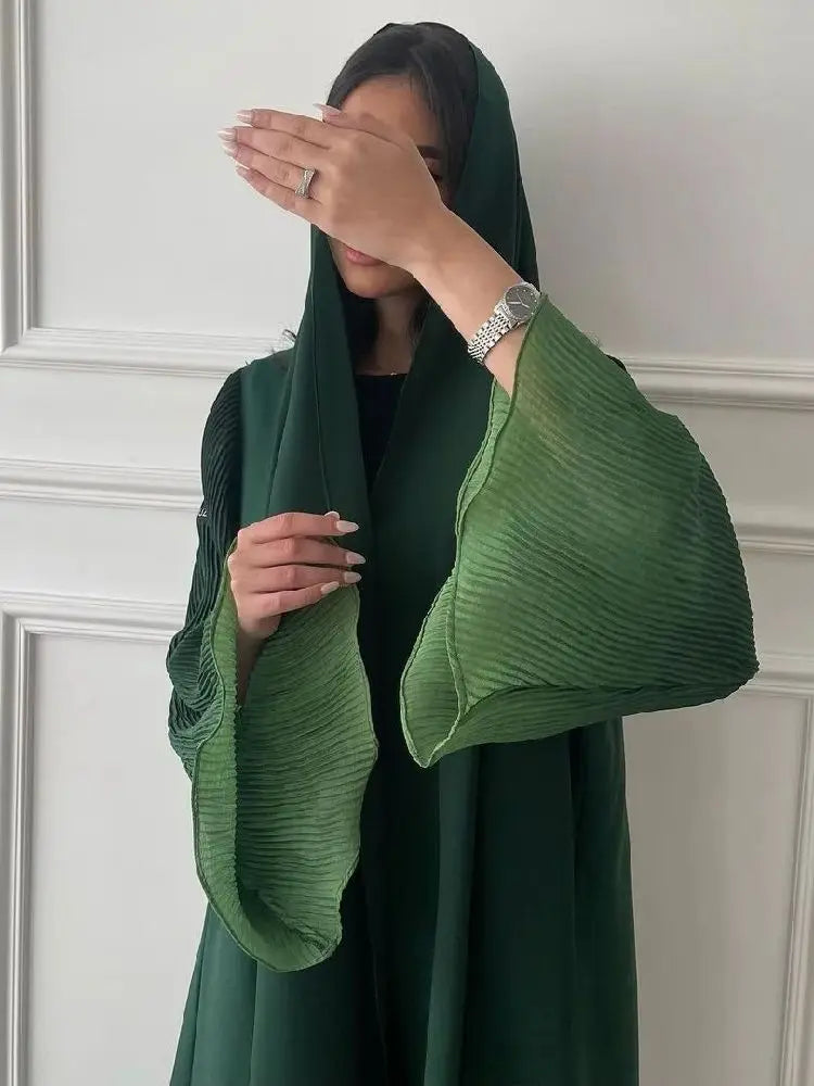 Ramadan Open Abaya – Jewel Tone Robe with Patch Detailing