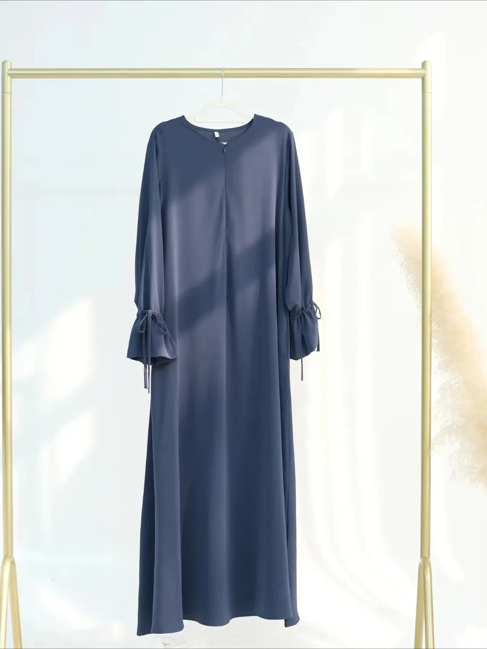 Bow Lace-Up Eid Dress – Adjustable Waist Festival Robe - Khaki - M | AbayaVida