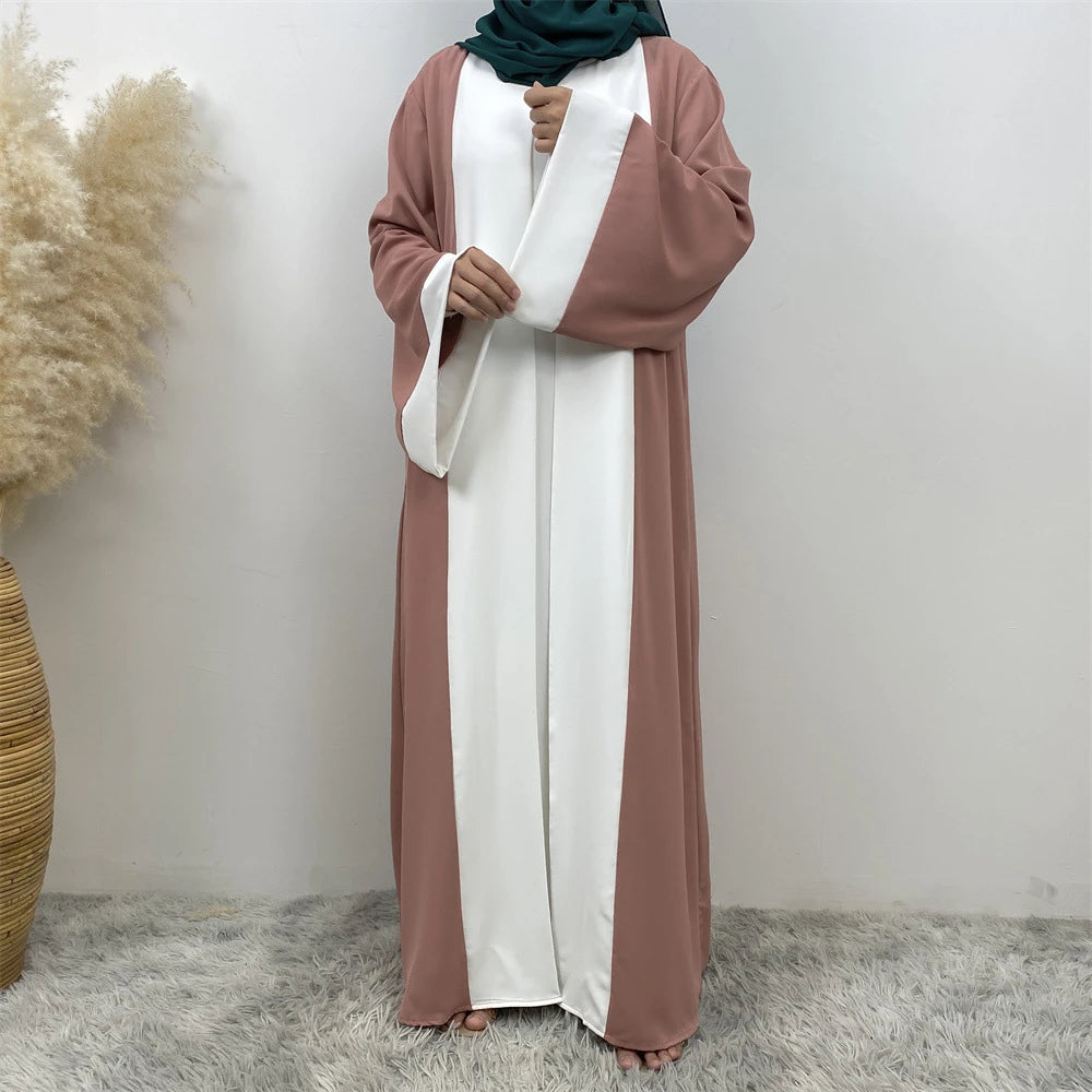 Luxury Splicing Faux Two-Piece Abaya – Zip Front Colour-Block Robe