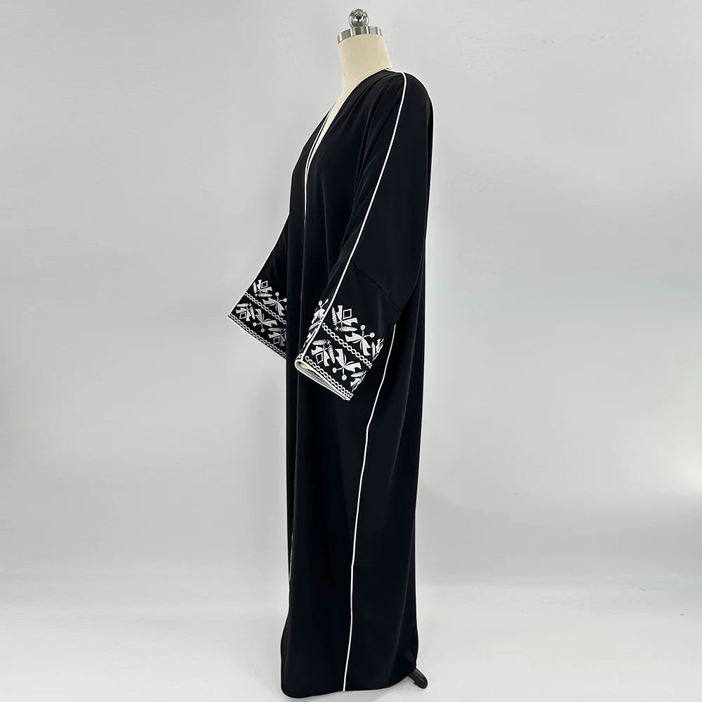 Classic Embroidered Abaya – Loose Maxi Dress, One Size (Hijab Sold Separately) | AbayaVida