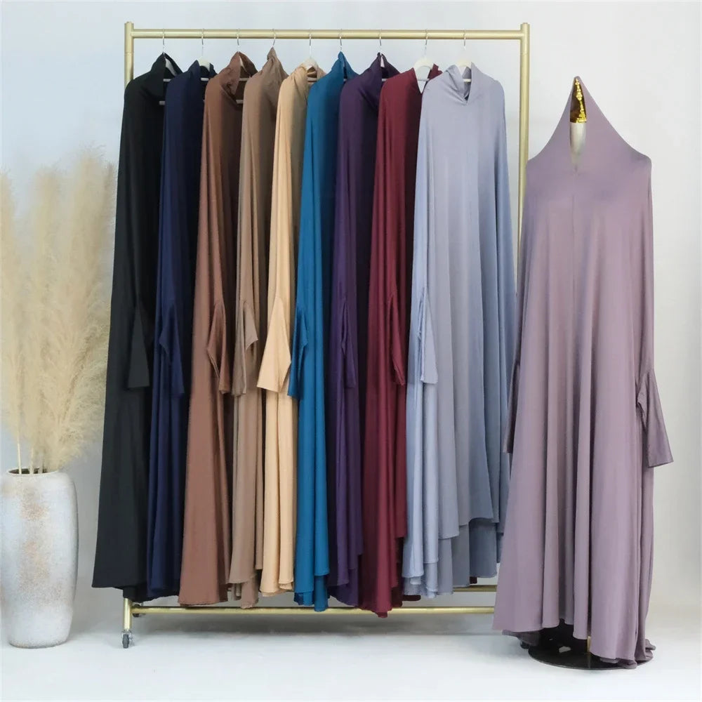 Full Cover Bat Sleeve Hooded Abaya – Pullover Prayer Gown - Dark Purple - M | AbayaVida