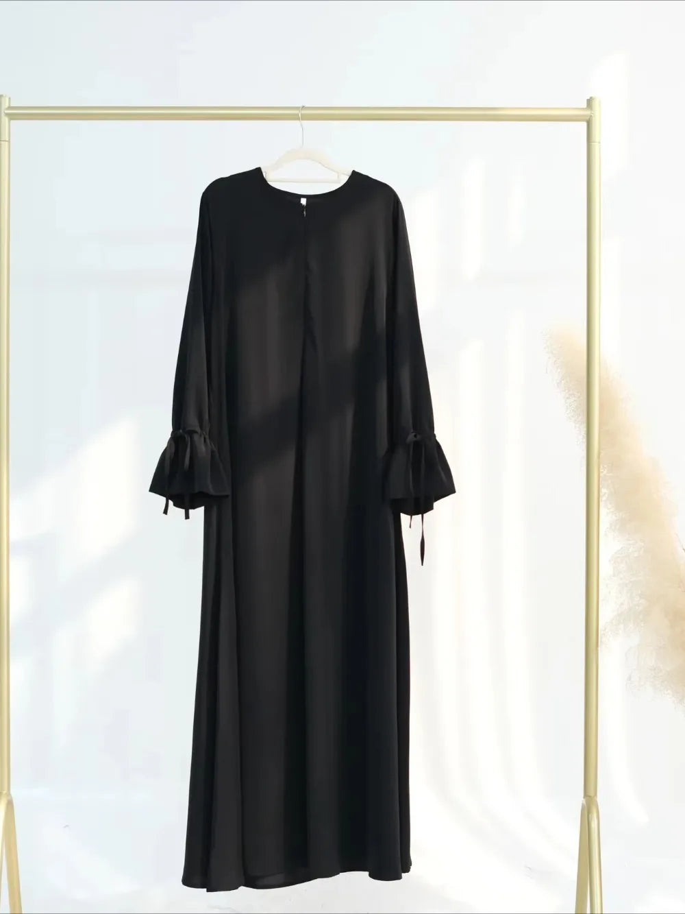 Bow Lace-Up Eid Dress – Adjustable Waist Festival Robe - Gray - XL | AbayaVida