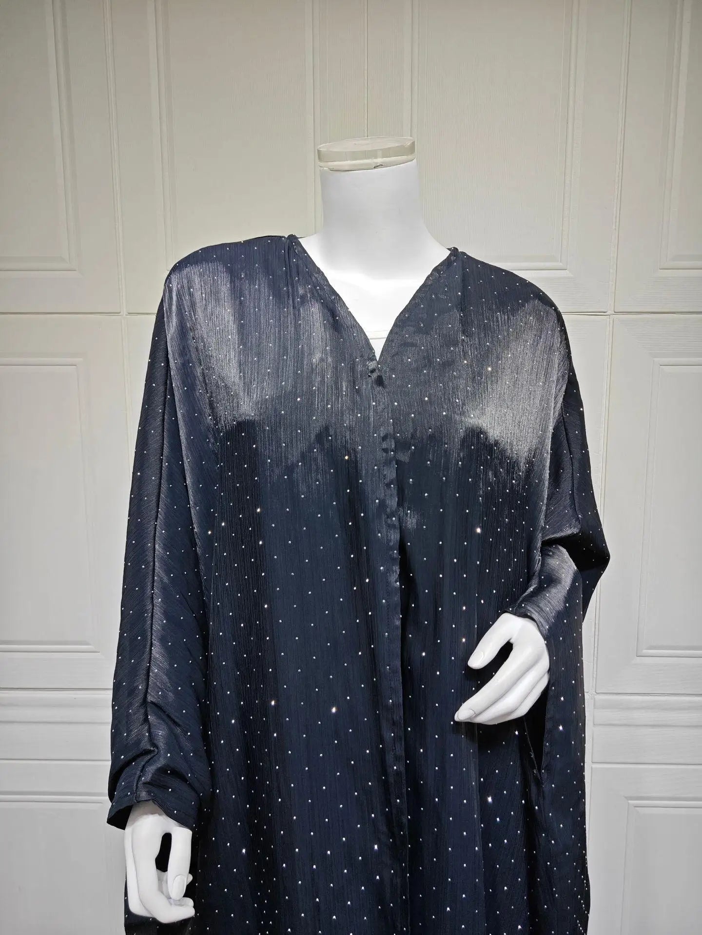 Luxurious Rhinestone Abaya Set with Headscarf – Draped Kaftan, One Size | AbayaVida