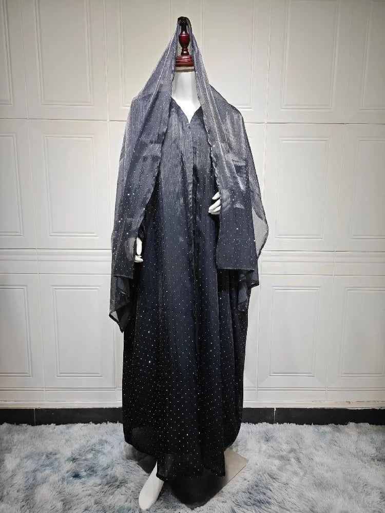 Wave Point Open Kimono Abaya – Black Layering Robe