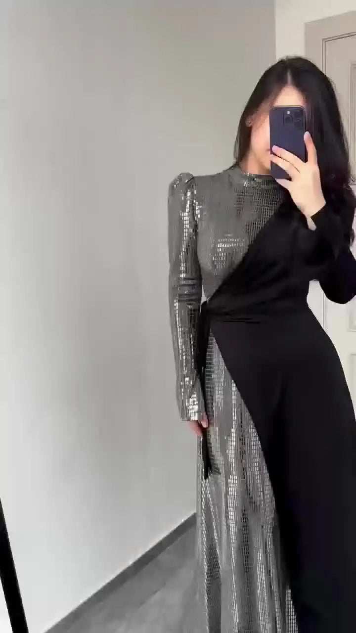 Radiant Sequin High Collar Abaya - Abaya Vida