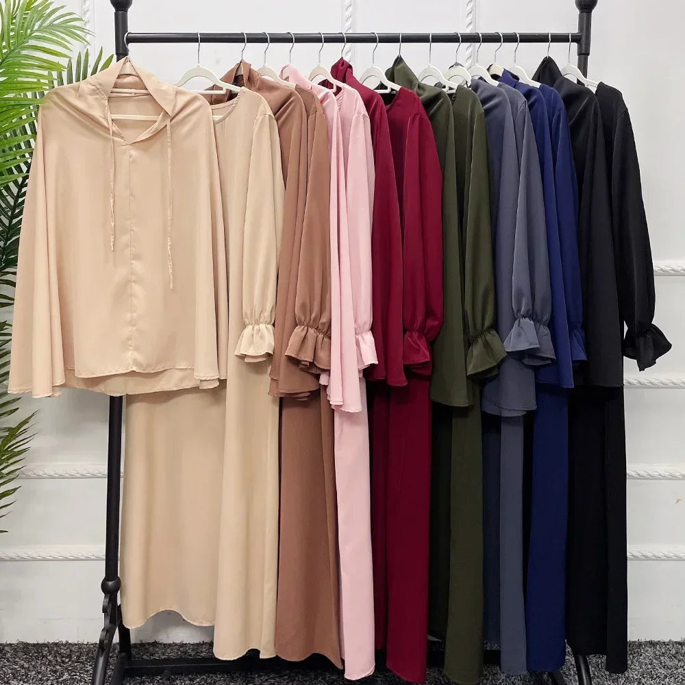 Hooded Two-Piece Prayer Dress Set – Maxi Abaya with Built-In Hood