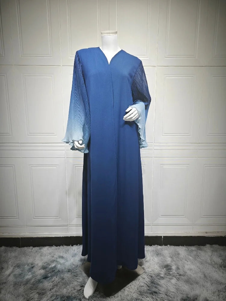 Ramadan Open Abaya – Jewel Tone Robe with Patch Detailing