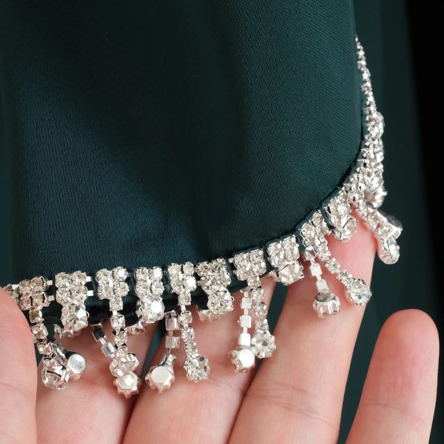 Nida Crystal Chain Evening Set – Cardigan, Dress & Chain | AbayaVida