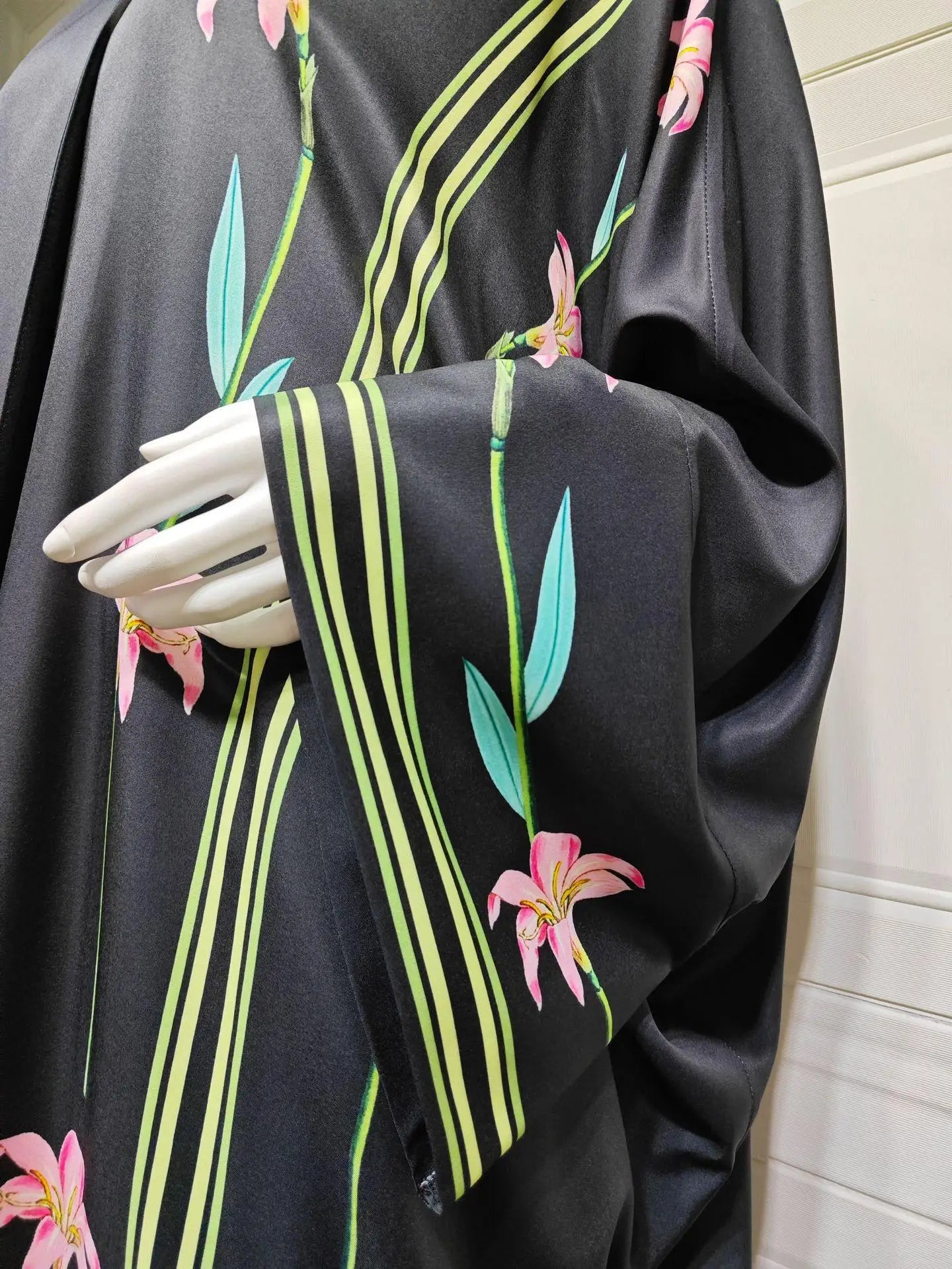 Embroidered Two-Piece Cardigan Abaya with Hijab – Button Closure, One Size