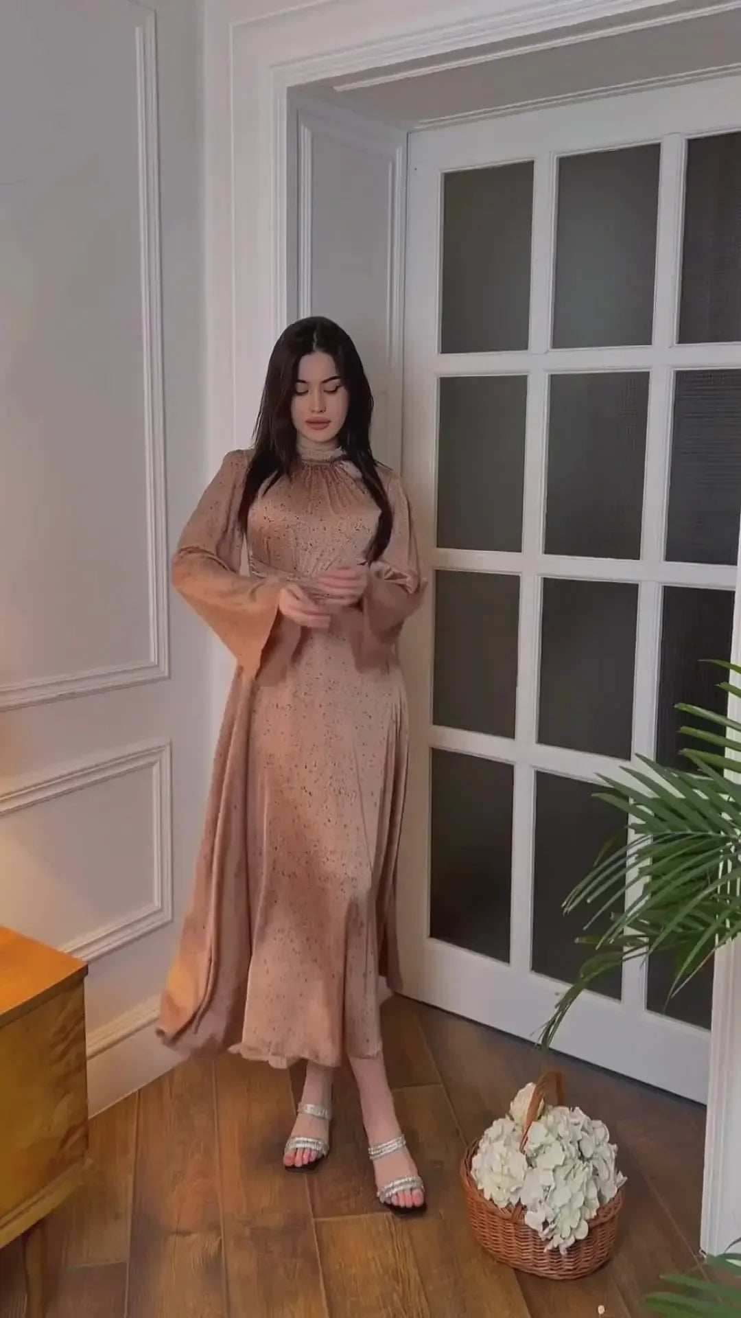 Printed Satin Lace Abaya - Abaya Vida