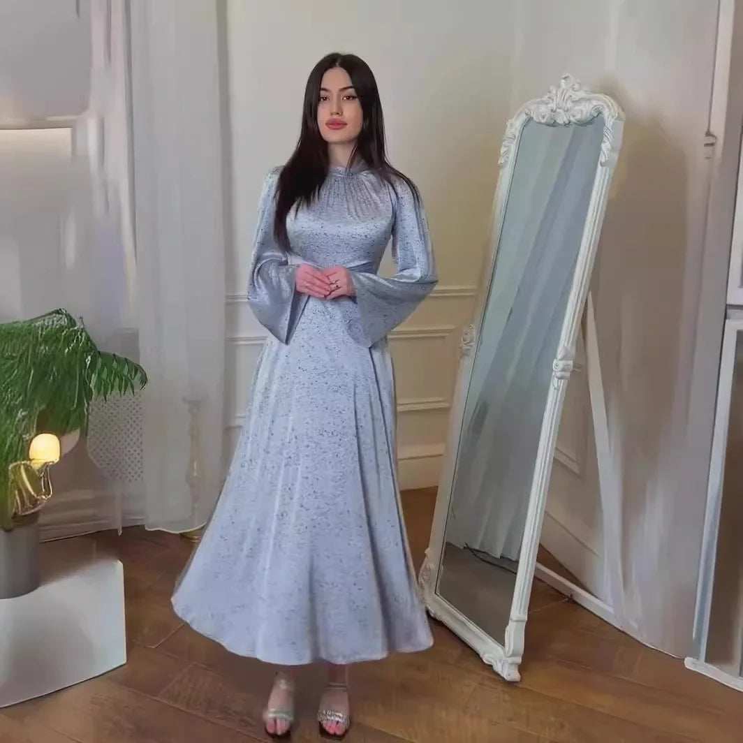 Printed Satin Lace Abaya - Abaya Vida