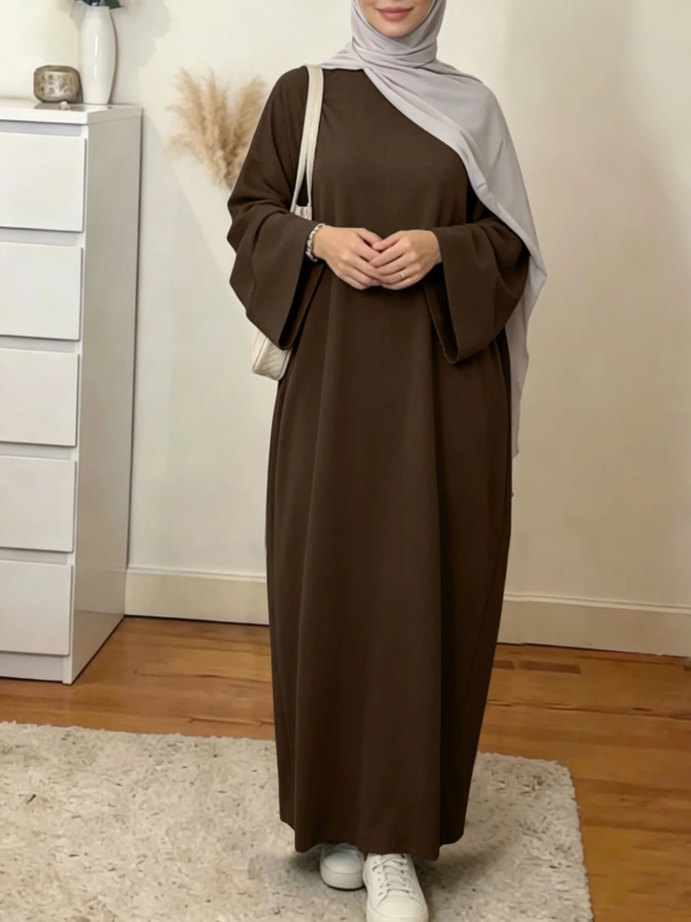Solid Colour Maxi Abaya for Women – Loose Fit Long Sleeve Prayer Robe