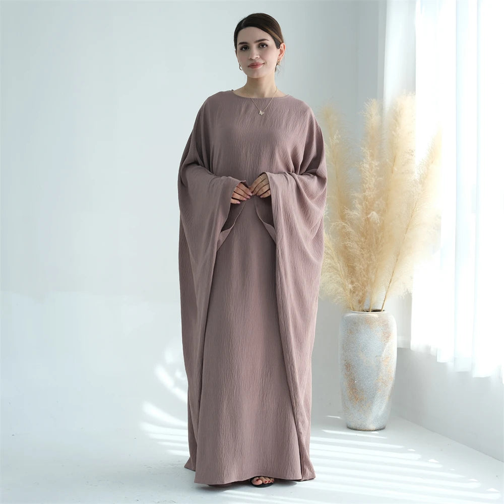 Soft Crepe Khimar Batwing Set with Hijab – Pullover Prayer Dress - Army Green with hijab - M | AbayaVida