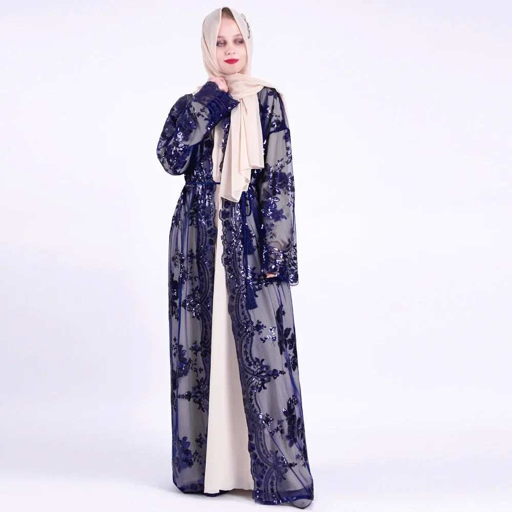 Belted Embroidered Abaya - Abaya Vida