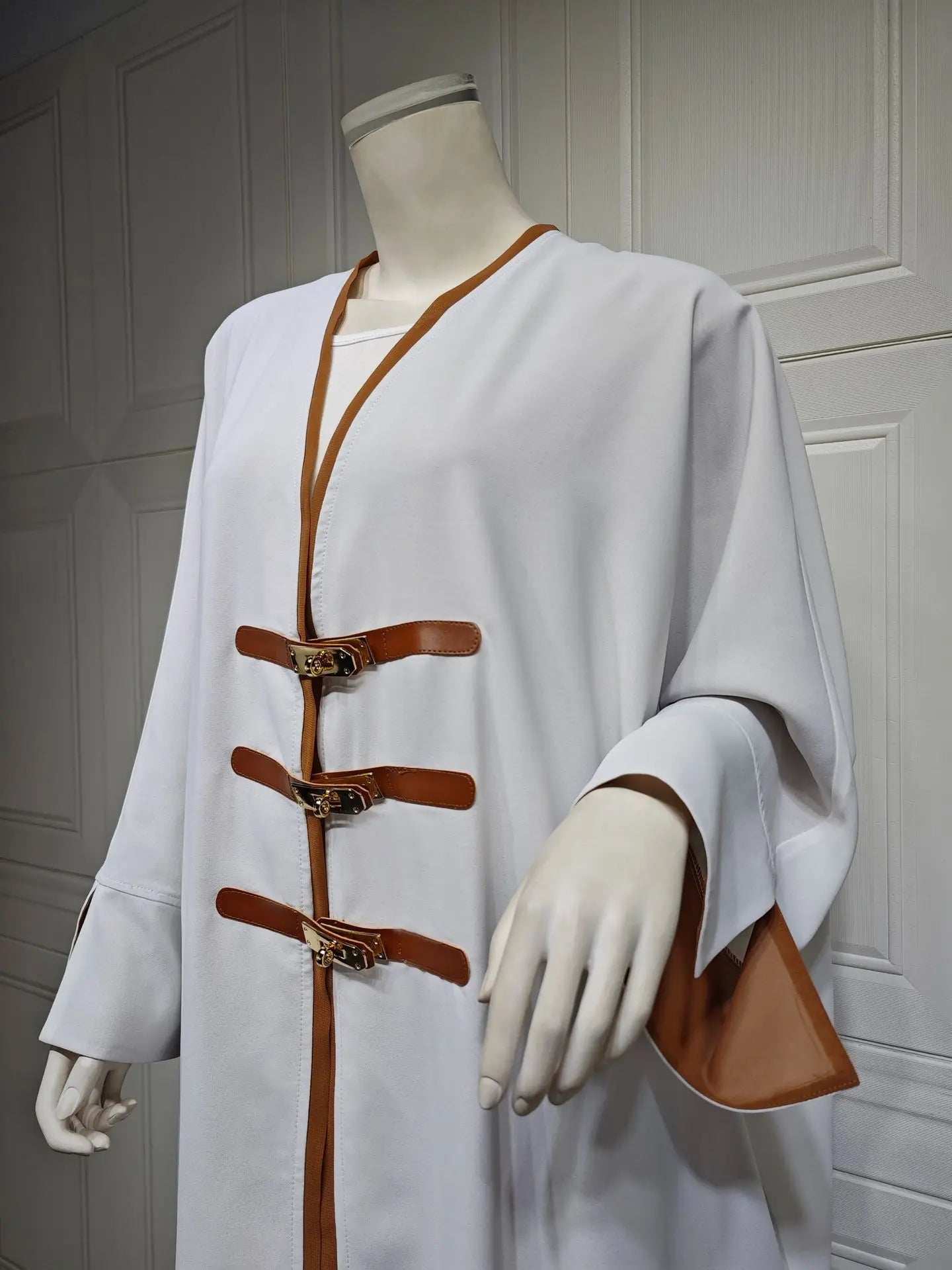 Leather Buckle Kimono Abaya - Abaya Vida