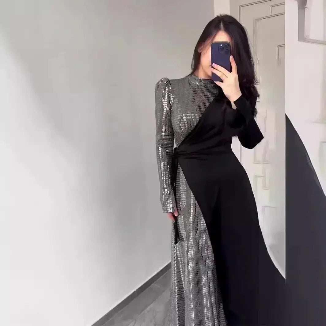 Radiant Sequin High Collar Abaya - Abaya Vida