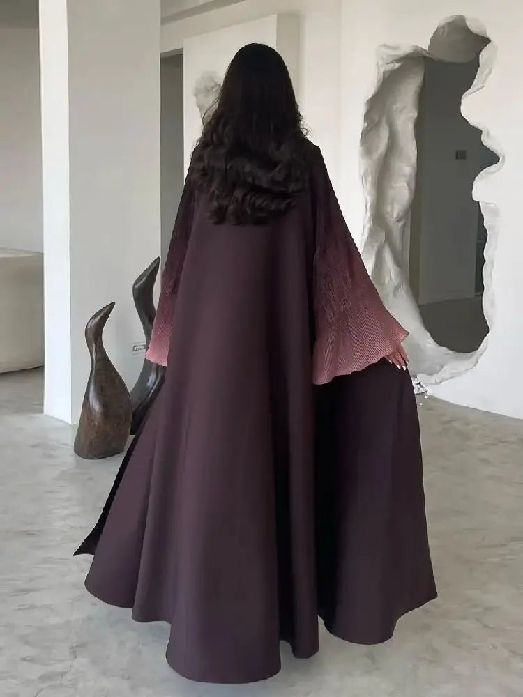 Ramadan Open Abaya – Jewel Tone Robe with Patch Detailing