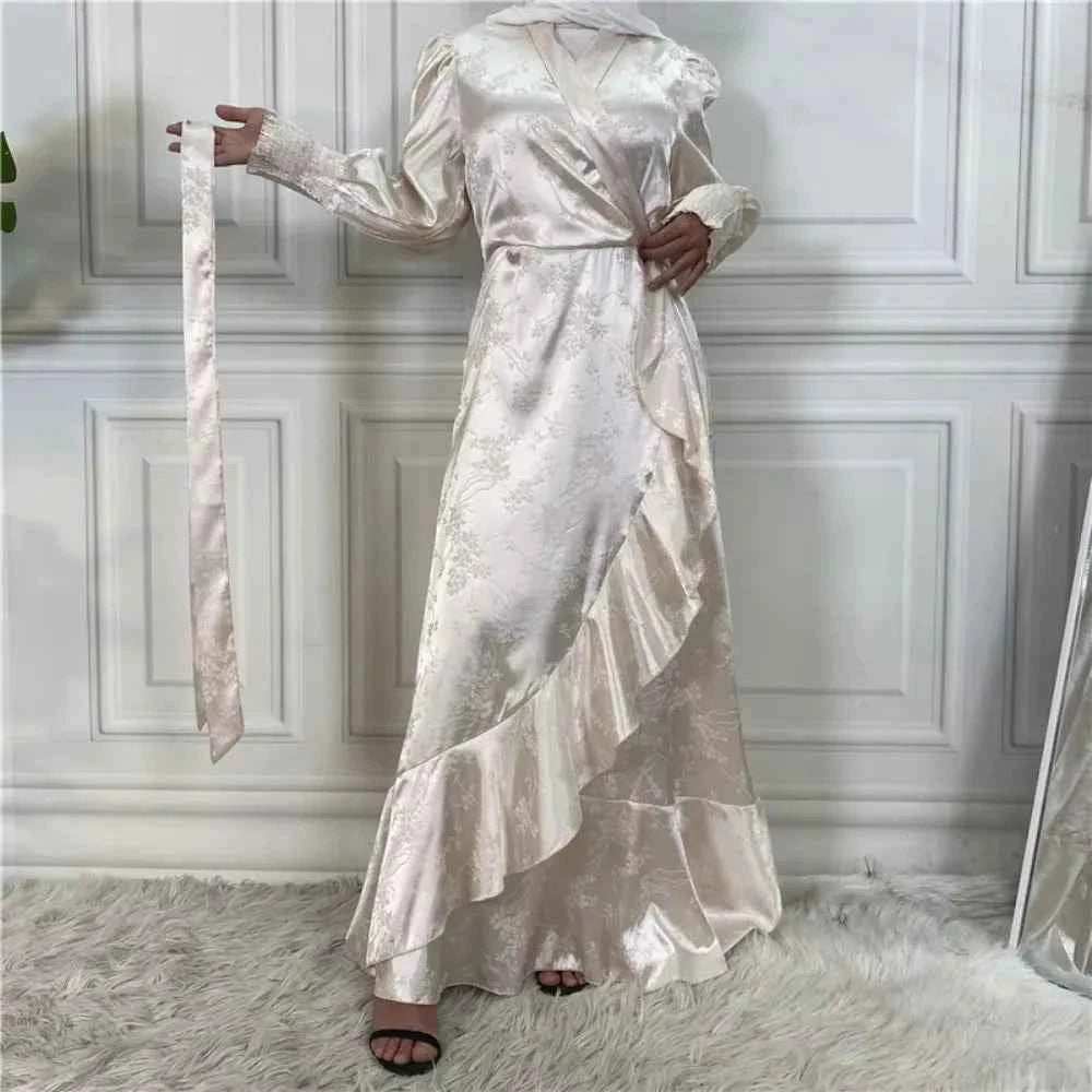 Eid Satin Ruffle Abaya - Abaya Vida
