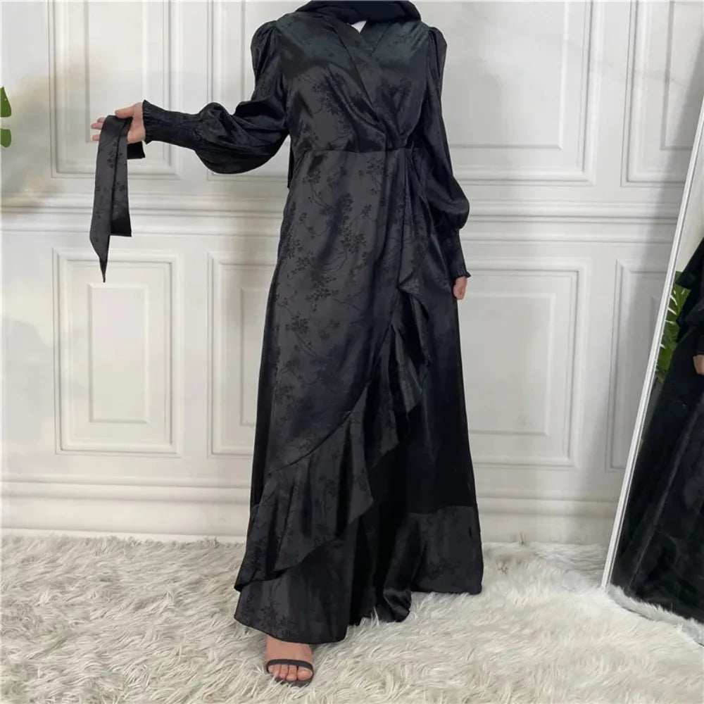 Eid Satin Ruffle Abaya - Abaya Vida