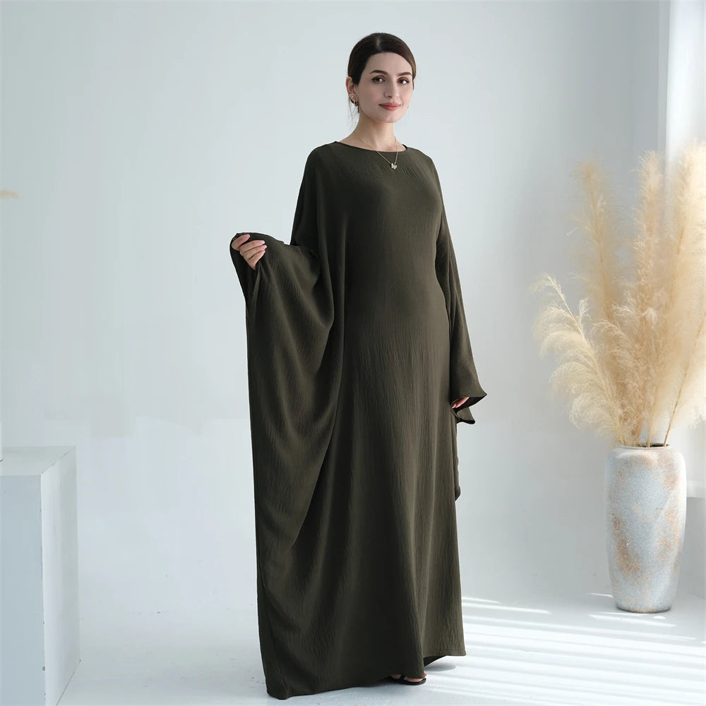 Soft Crepe Khimar Batwing Set with Hijab – Pullover Prayer Dress - Khaki with hijab - XL | AbayaVida