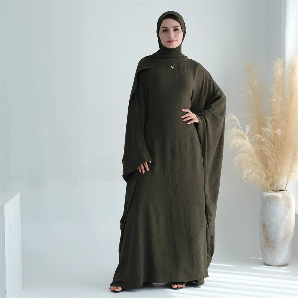 Soft Crepe Khimar Batwing Set with Hijab – Pullover Prayer Dress - Pink with hijab - M | AbayaVida