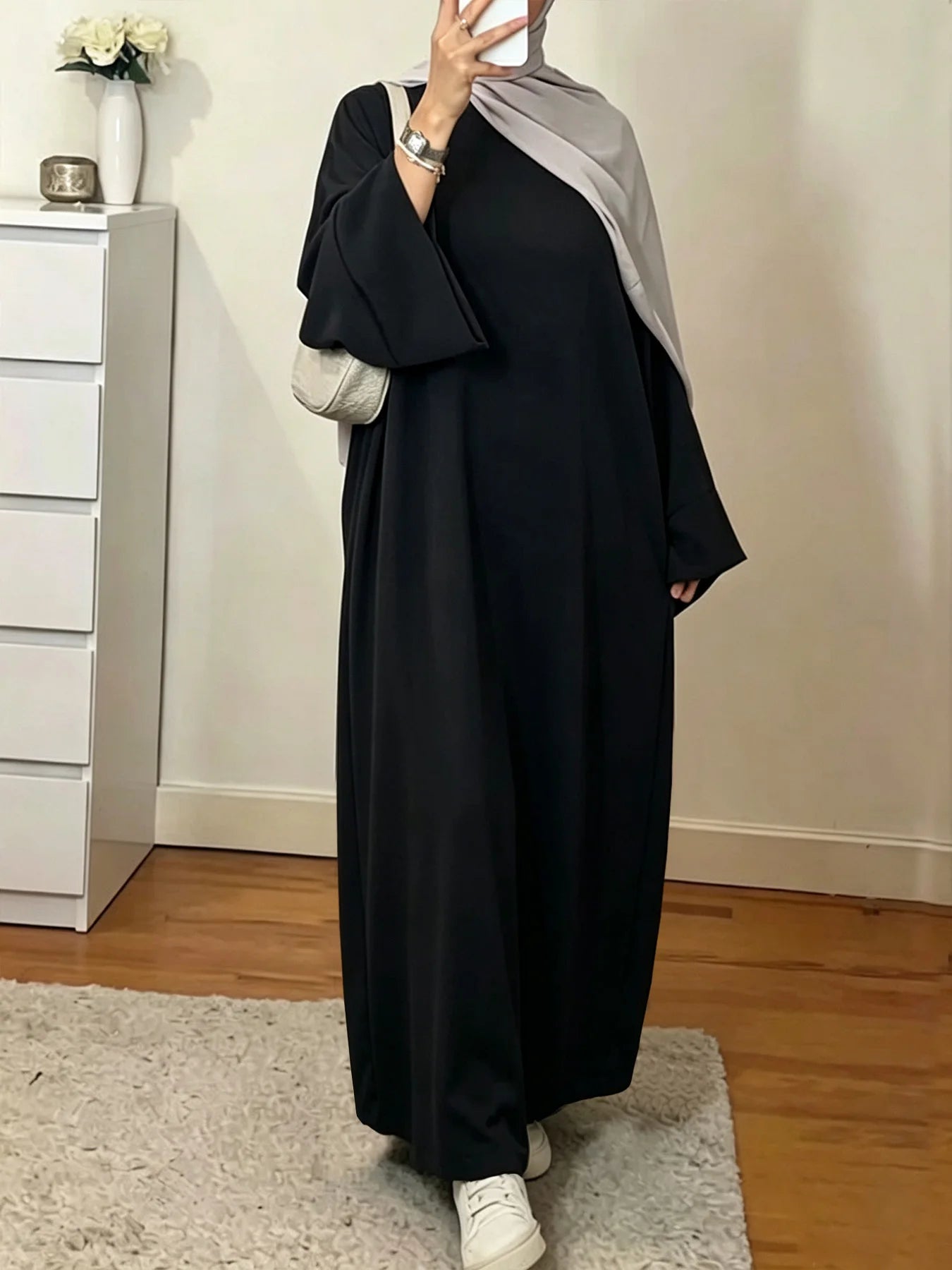 Solid Colour Maxi Abaya for Women – Loose Fit Long Sleeve Prayer Robe