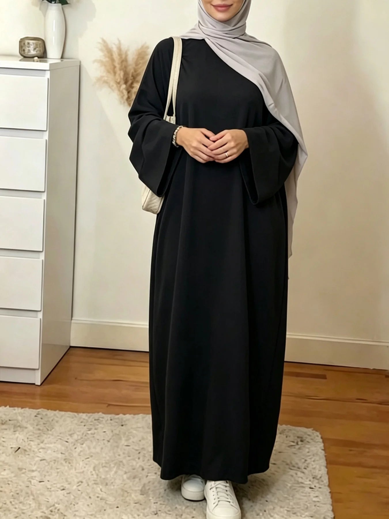 Solid Colour Maxi Abaya for Women – Loose Fit Long Sleeve Prayer Robe