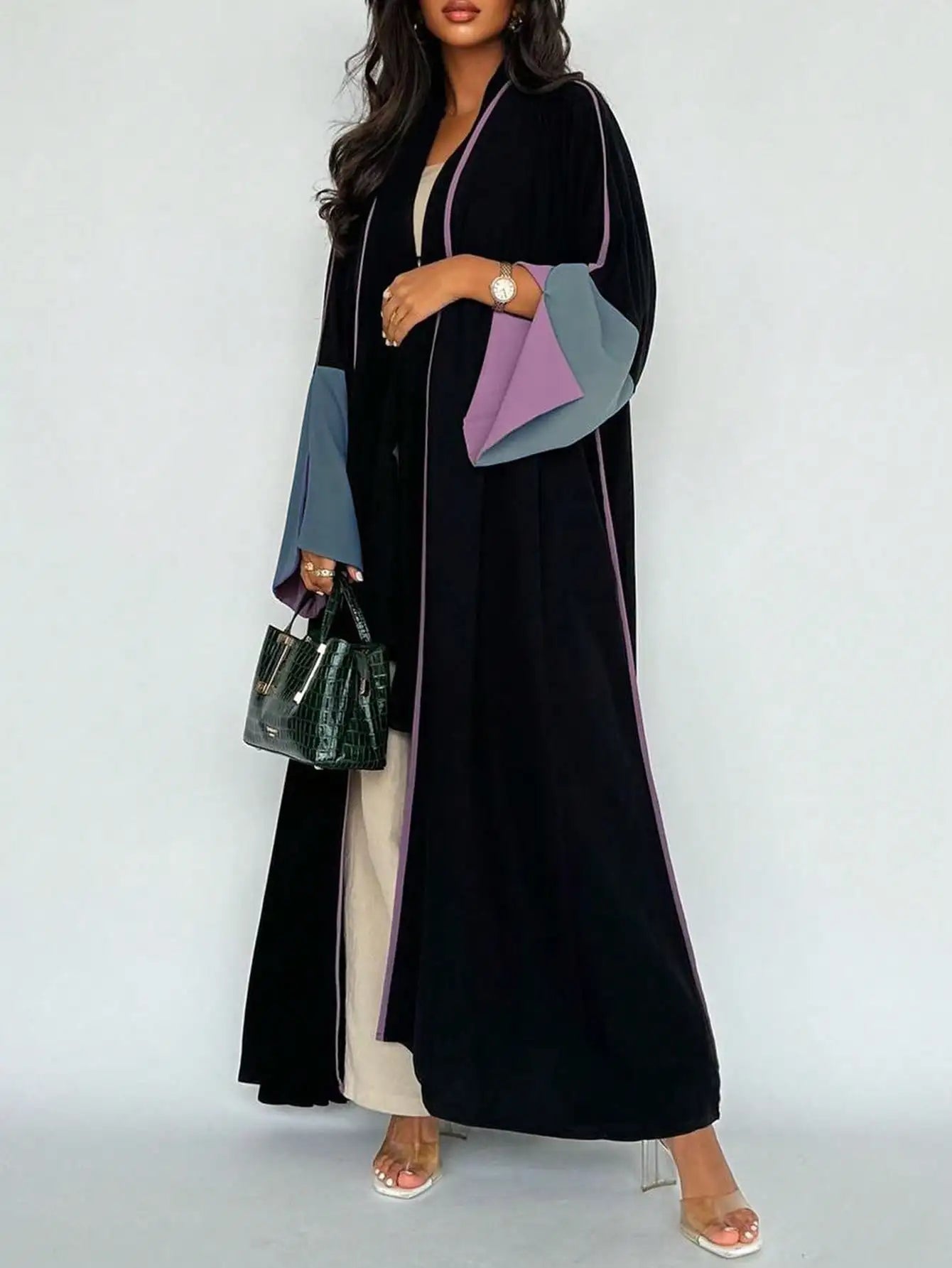 Middle Eastern Open Front Abaya – Full Sleeve Robe | AbayaVida