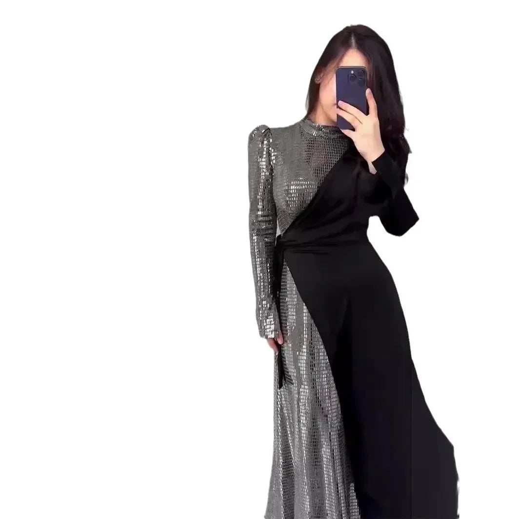 Radiant Sequin High Collar Abaya - Abaya Vida