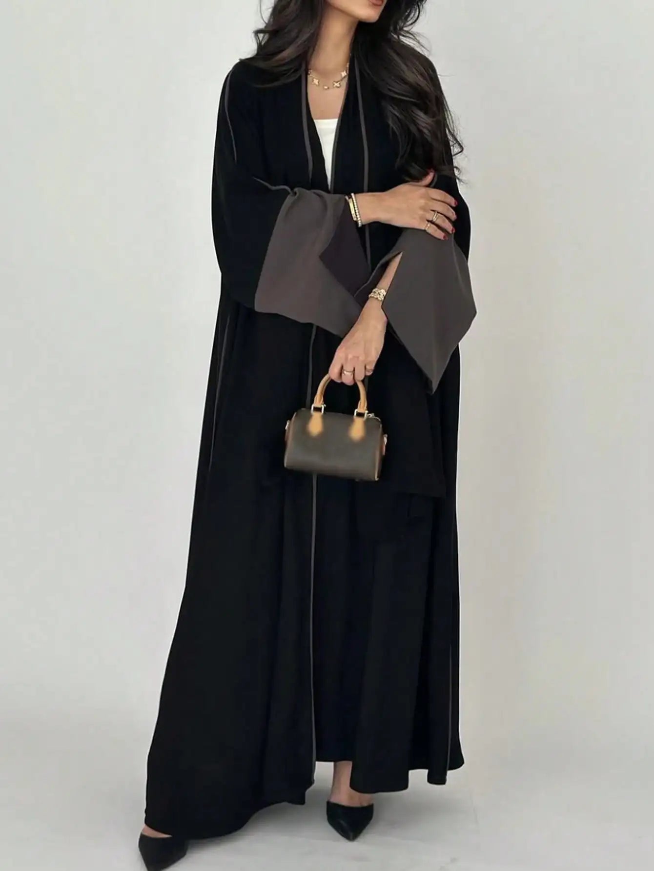 Middle Eastern Open Front Abaya – Full Sleeve Robe | AbayaVida