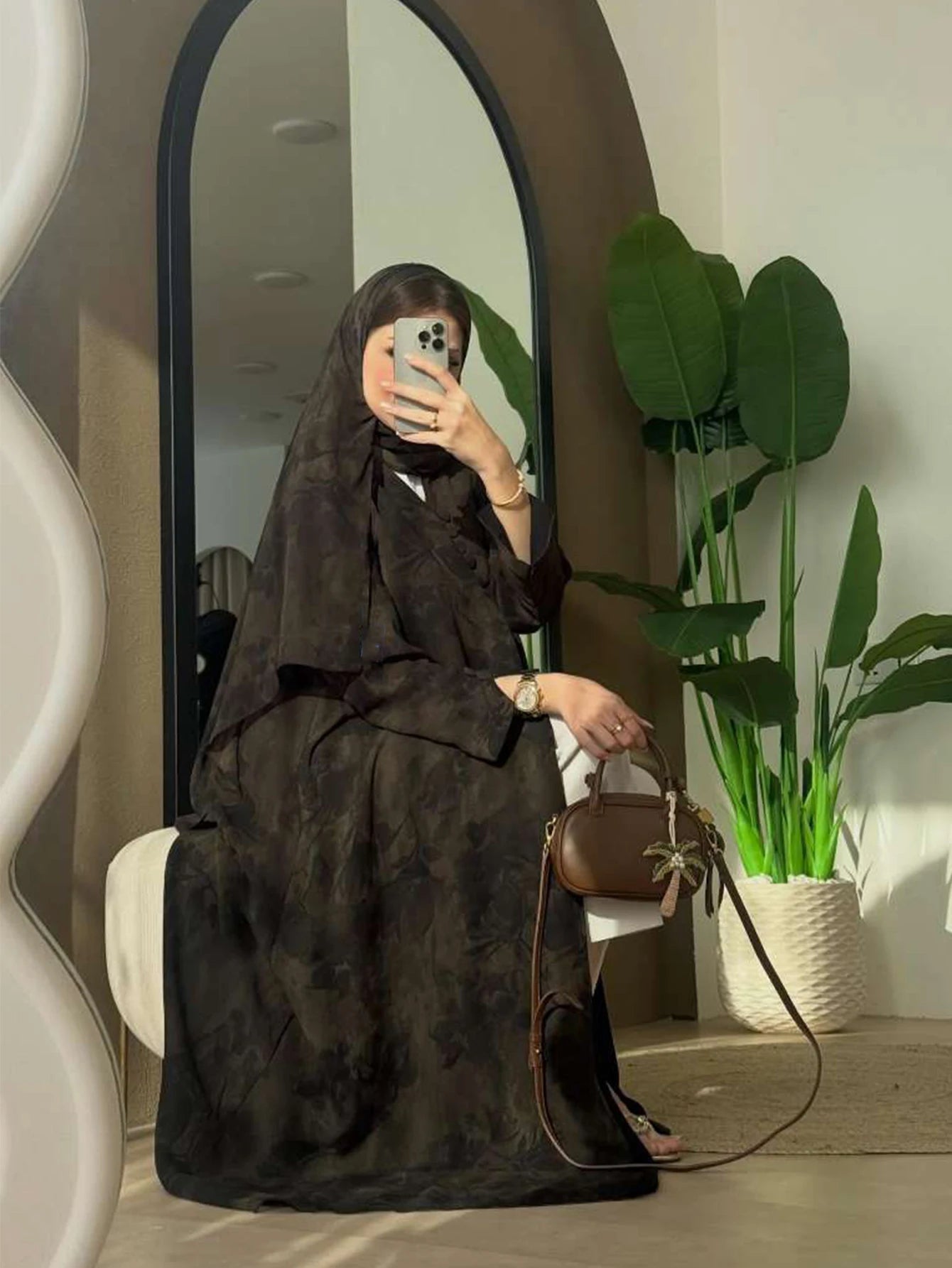 Printed Abaya with Headscarf – Traditional Festival Robe, One Size