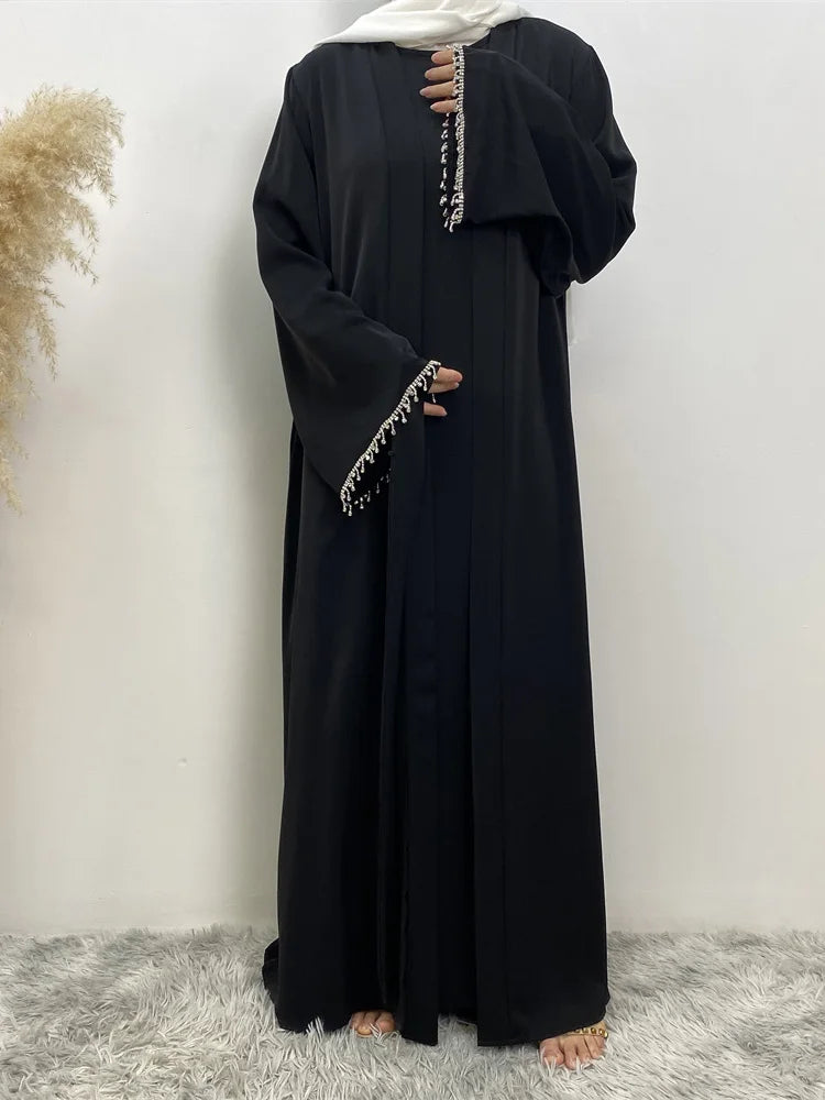 Nida Crystal Chain Evening Set – Cardigan, Dress & Chain | AbayaVida