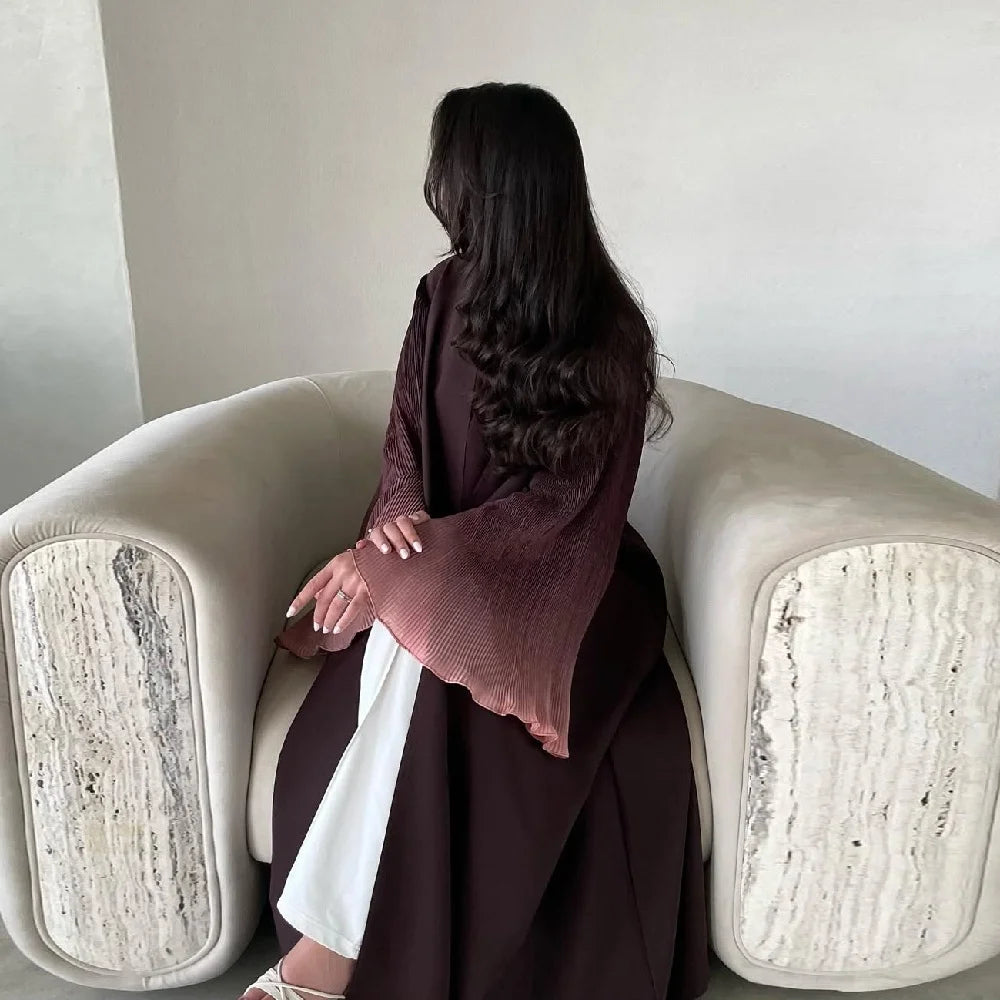 Ramadan Open Abaya – Jewel Tone Robe with Patch Detailing