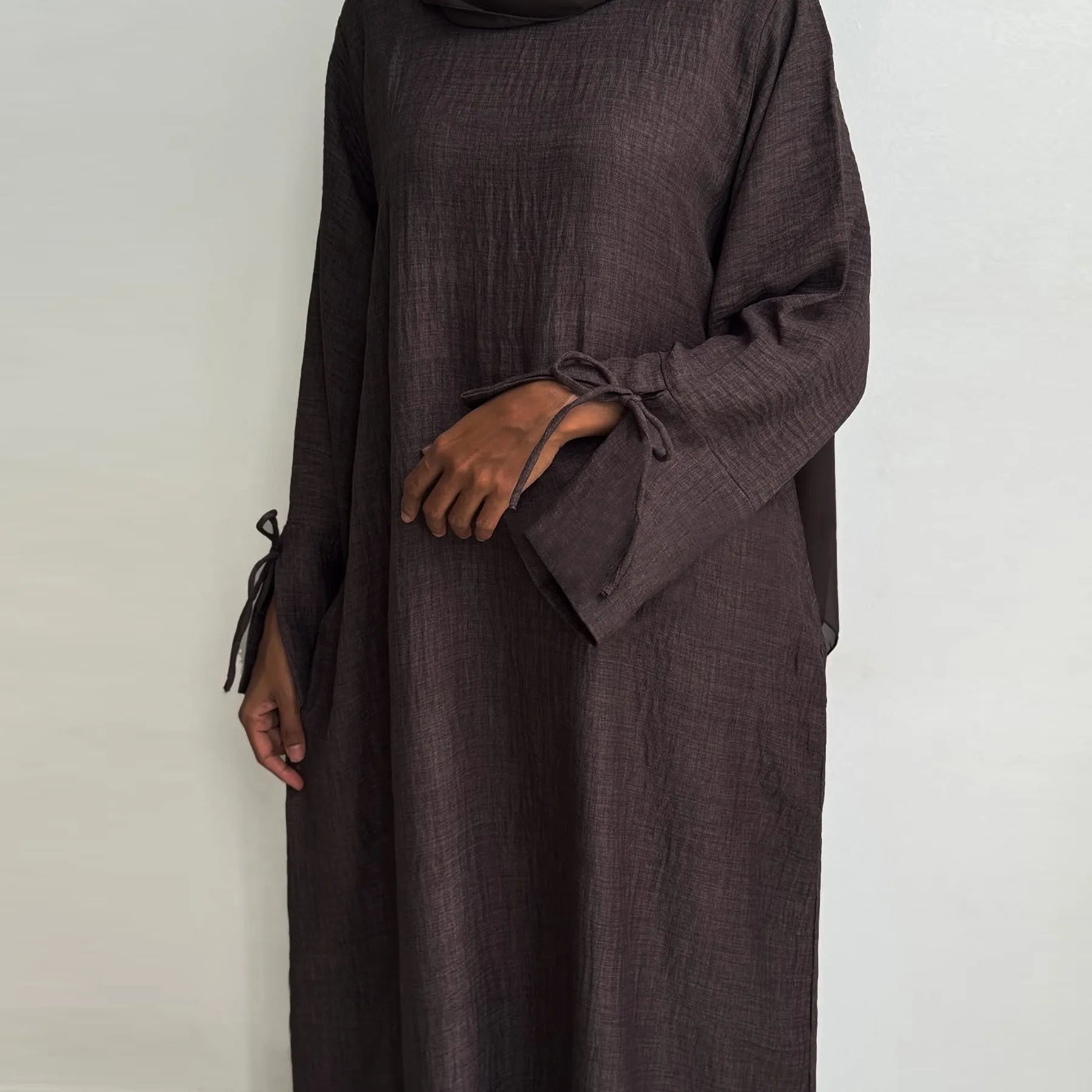Extra-Loose Drop Shoulder Abaya – Plus-Size Friendly A-Line Robe - Dark Gray - L | AbayaVida