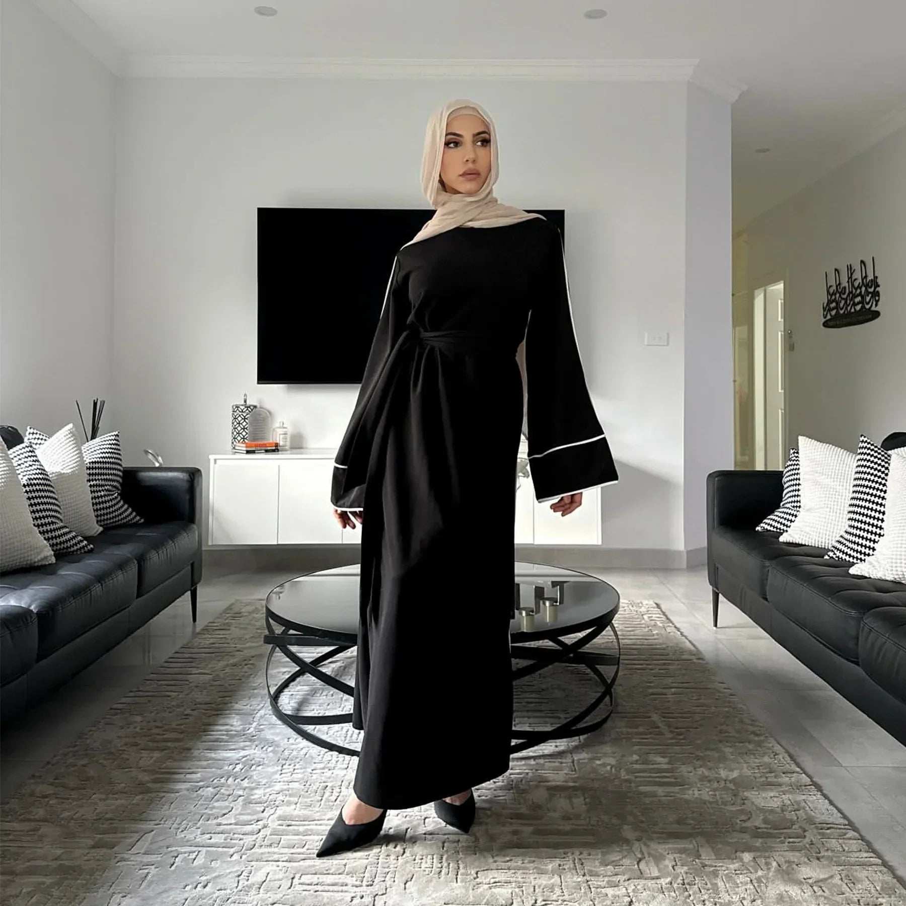 Brown Belted Abaya - Abaya Vida