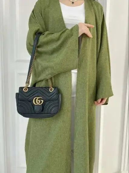 Cotton Linen Batwing Kimono Abaya for Women – Open Front Casual Cardigan Robe