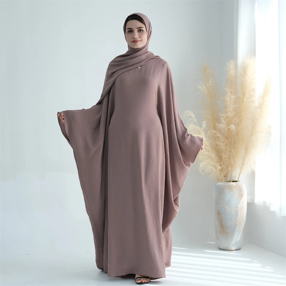 Soft Crepe Khimar Batwing Set with Hijab – Pullover Prayer Dress - Taro with hijab - M | AbayaVida