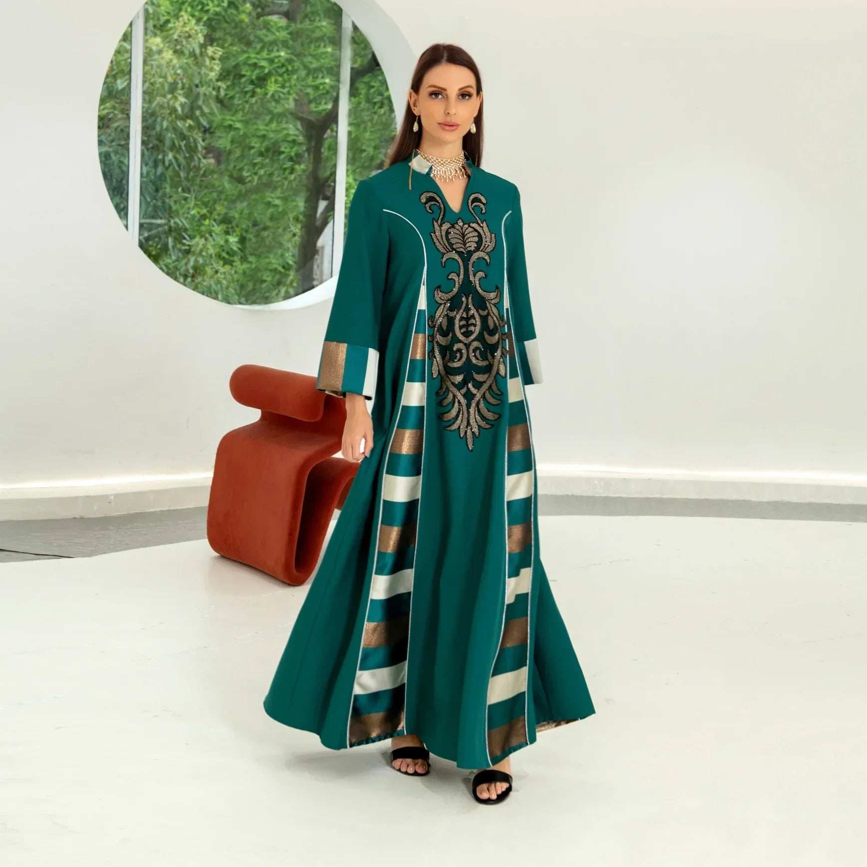 Embroidered Stripe Abaya - Abaya Vida