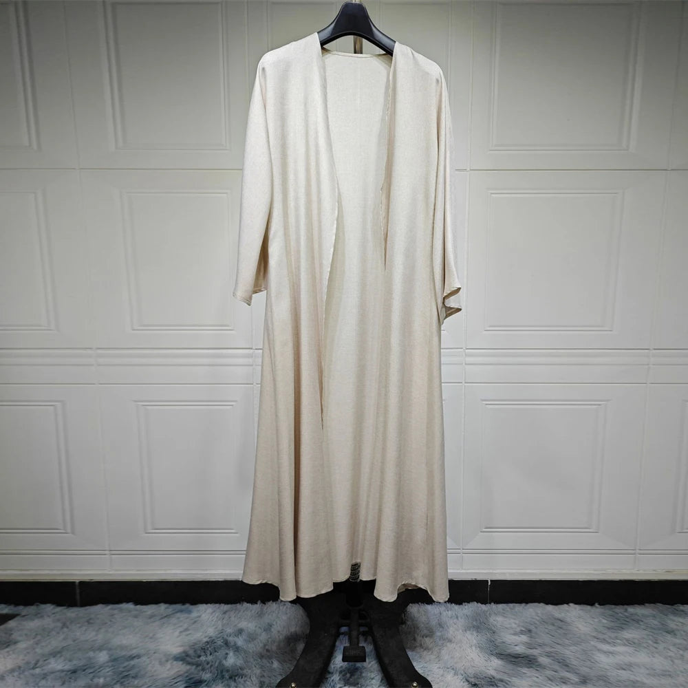 Cotton Linen Batwing Kimono Abaya for Women – Open Front Casual Cardigan Robe