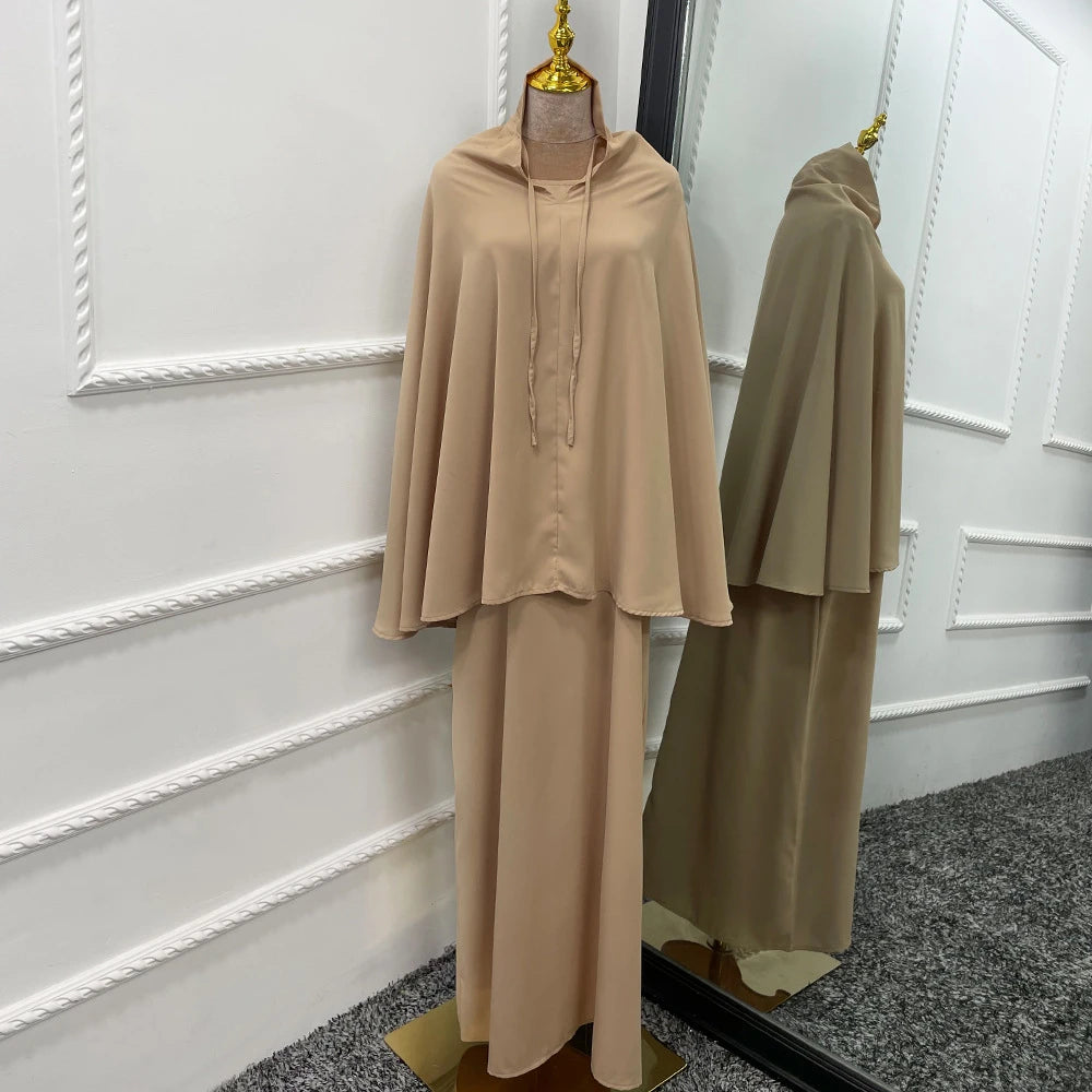 Hooded Two-Piece Prayer Dress Set – Maxi Abaya with Built-In Hood