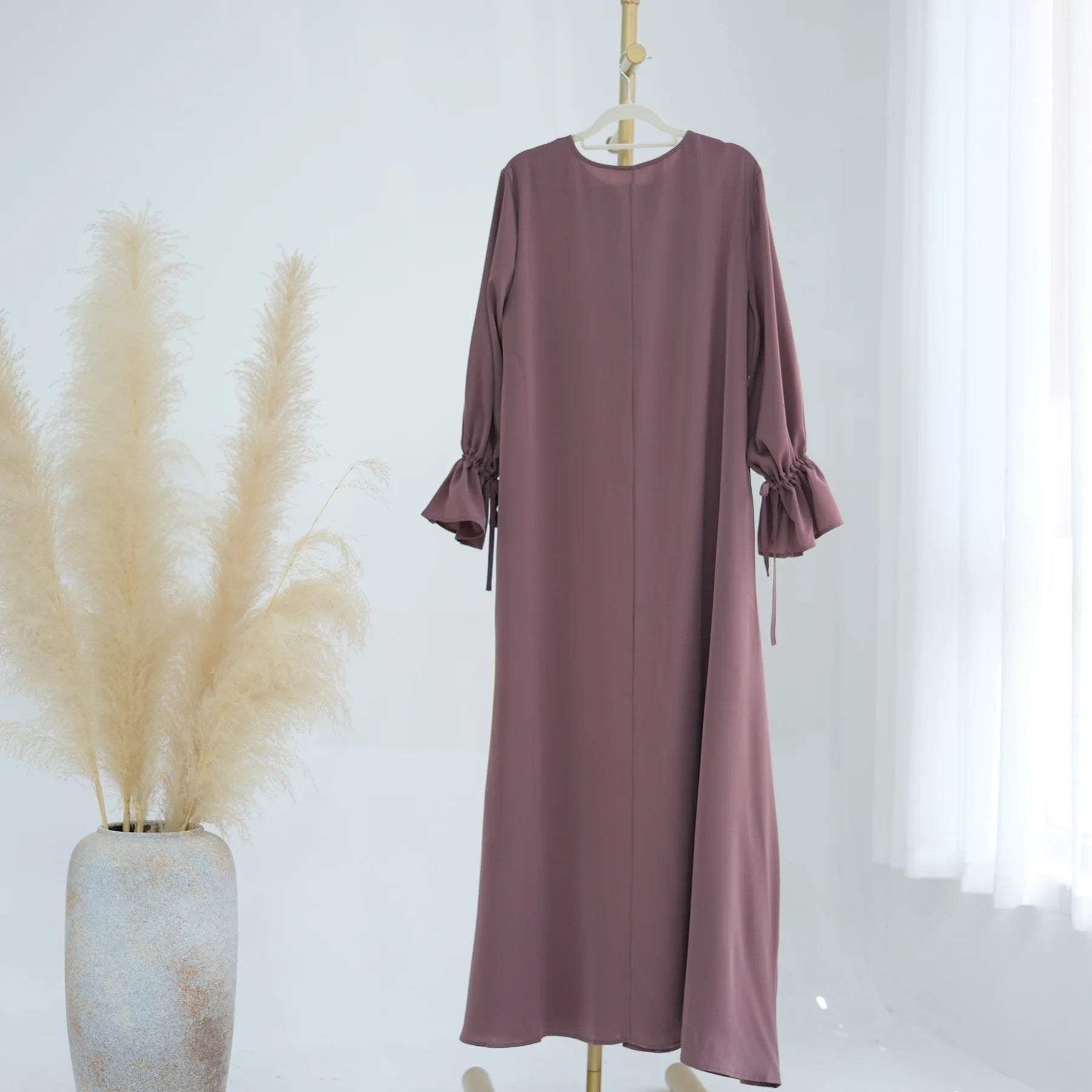 Bow Lace-Up Eid Dress – Adjustable Waist Festival Robe - Gray - S | AbayaVida