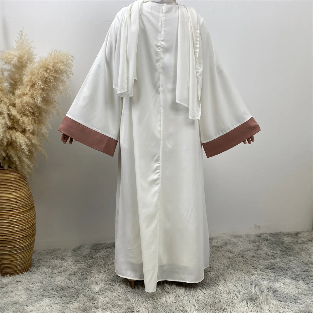 Luxury Splicing Faux Two-Piece Abaya – Zip Front Colour-Block Robe