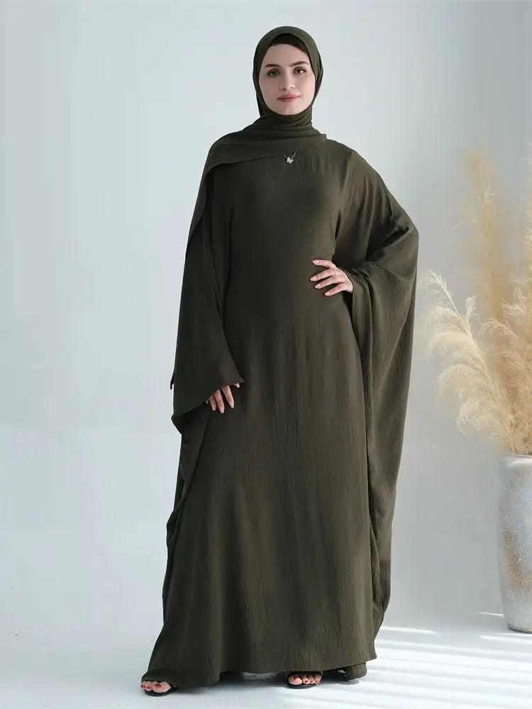 Soft Crepe Khimar Batwing Set with Hijab – Pullover Prayer Dress | AbayaVida