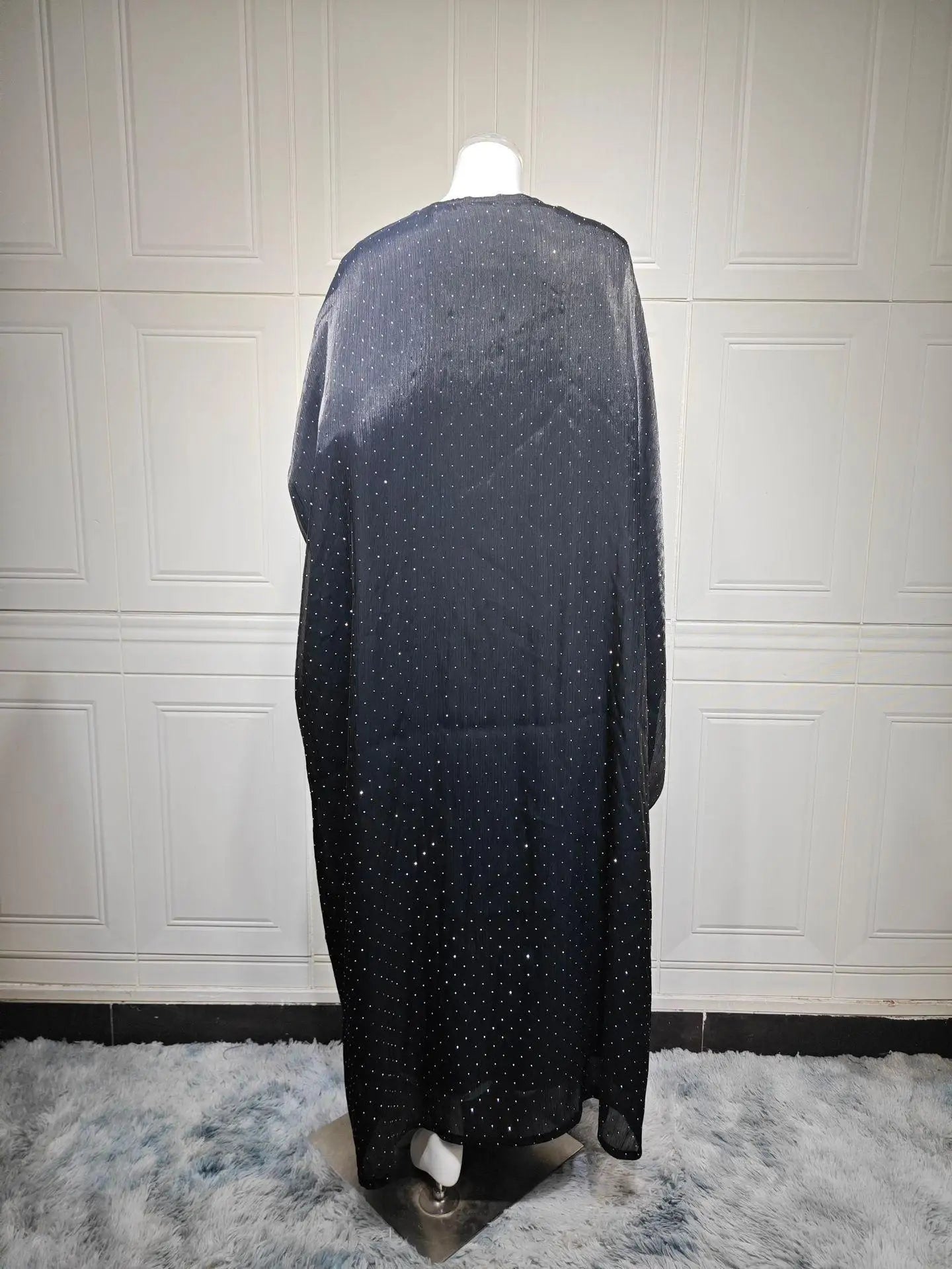 Luxurious Rhinestone Abaya Set with Headscarf – Draped Kaftan, One Size | AbayaVida